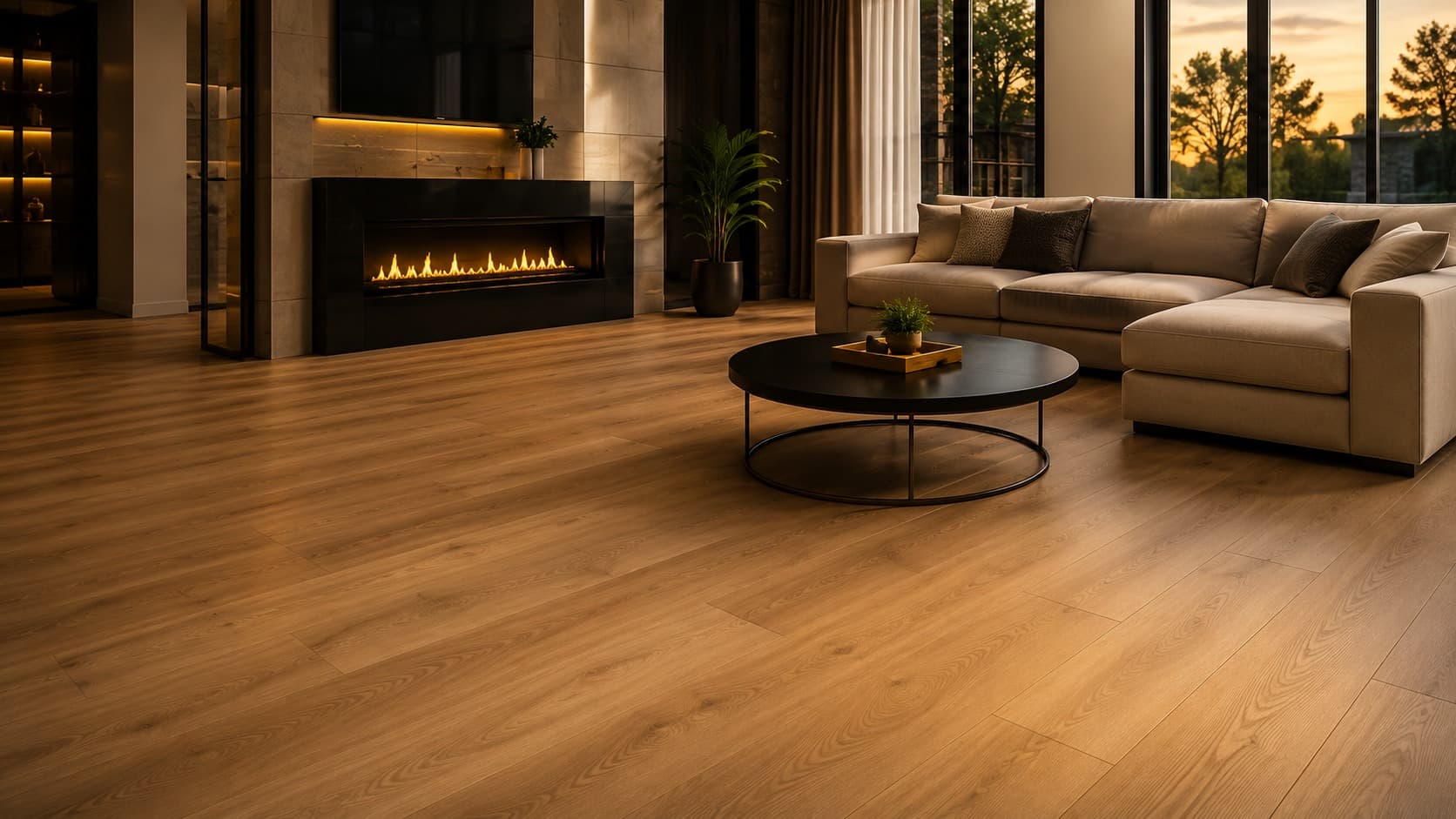 Premium living room with warm installed flooring