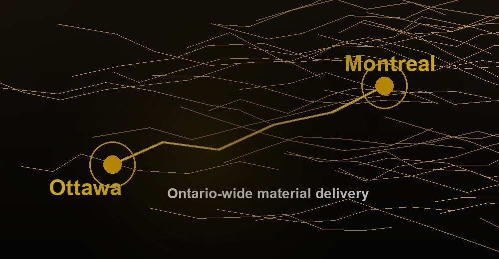 Stylized Ottawa and Montreal service area map
